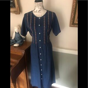 Women’s Ribbed Cotton Embroidered Denim Dress M